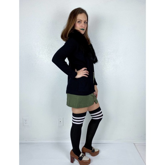 vintage 60s Black Real FOX Fur Collar CASHMERE CARDIGAN Medium real fur draped - Picture 8 of 10